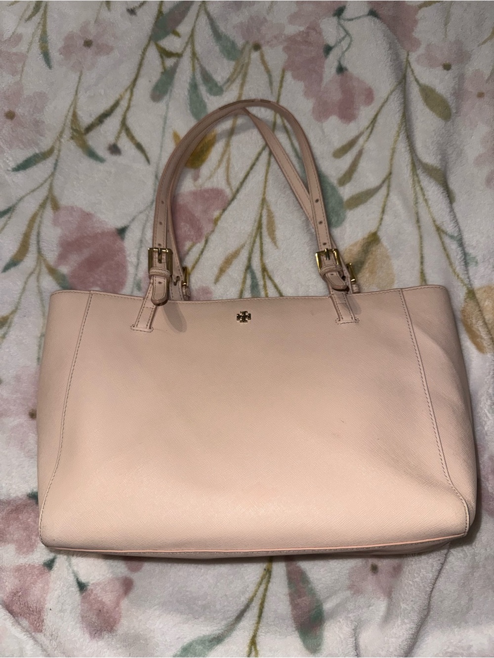 Tory Burch Pale Pink Leather Tote with Gold Hardware